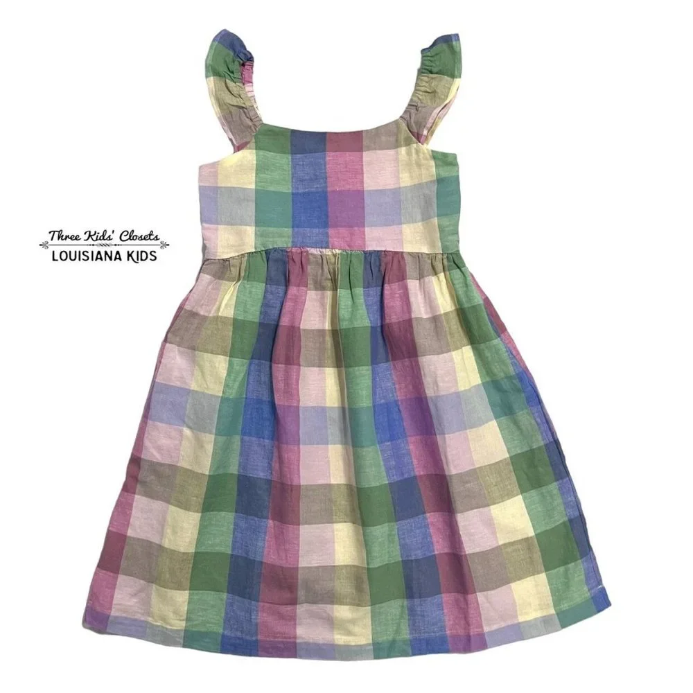 NEW Gap Kids XL (12) Colorful Linen Checkered Plaid Dress
